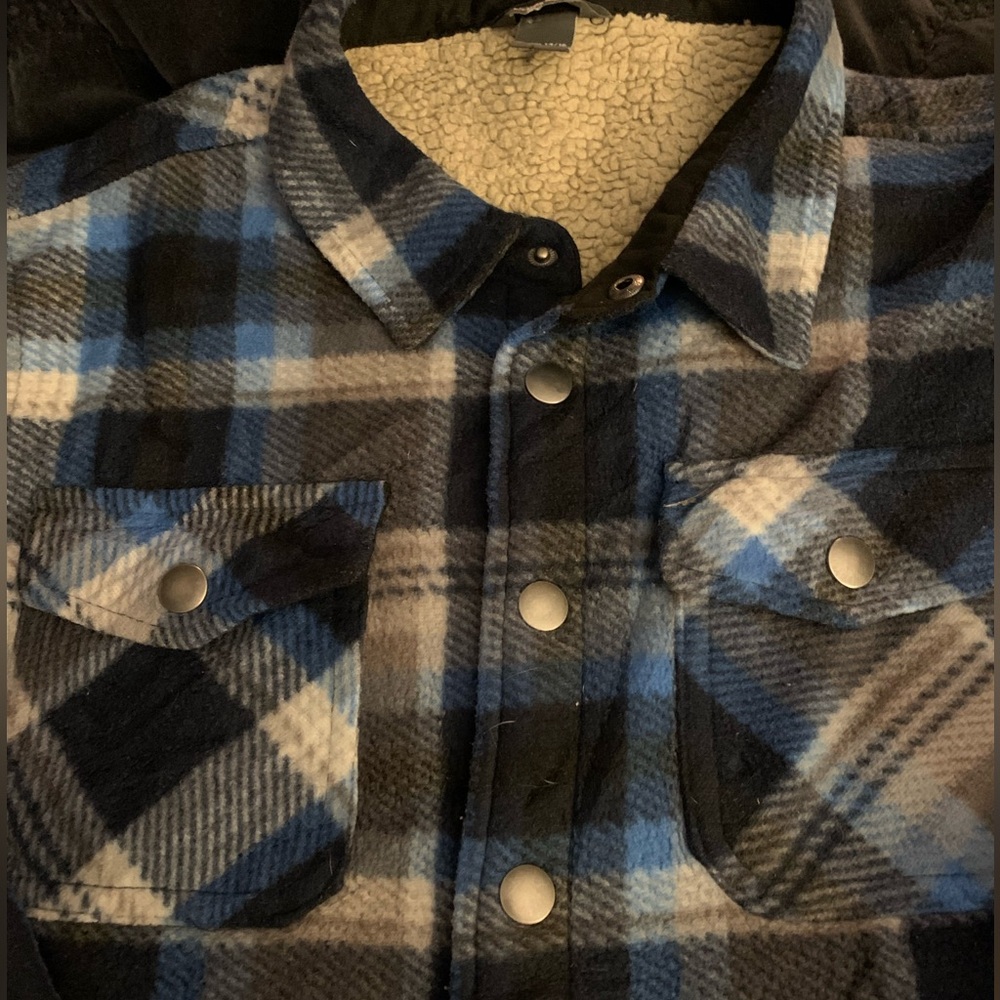 Eddie Bauer Boys Size 8 Sherpa Fleece Plaid Flannel Shirt Jacket Snap-Front